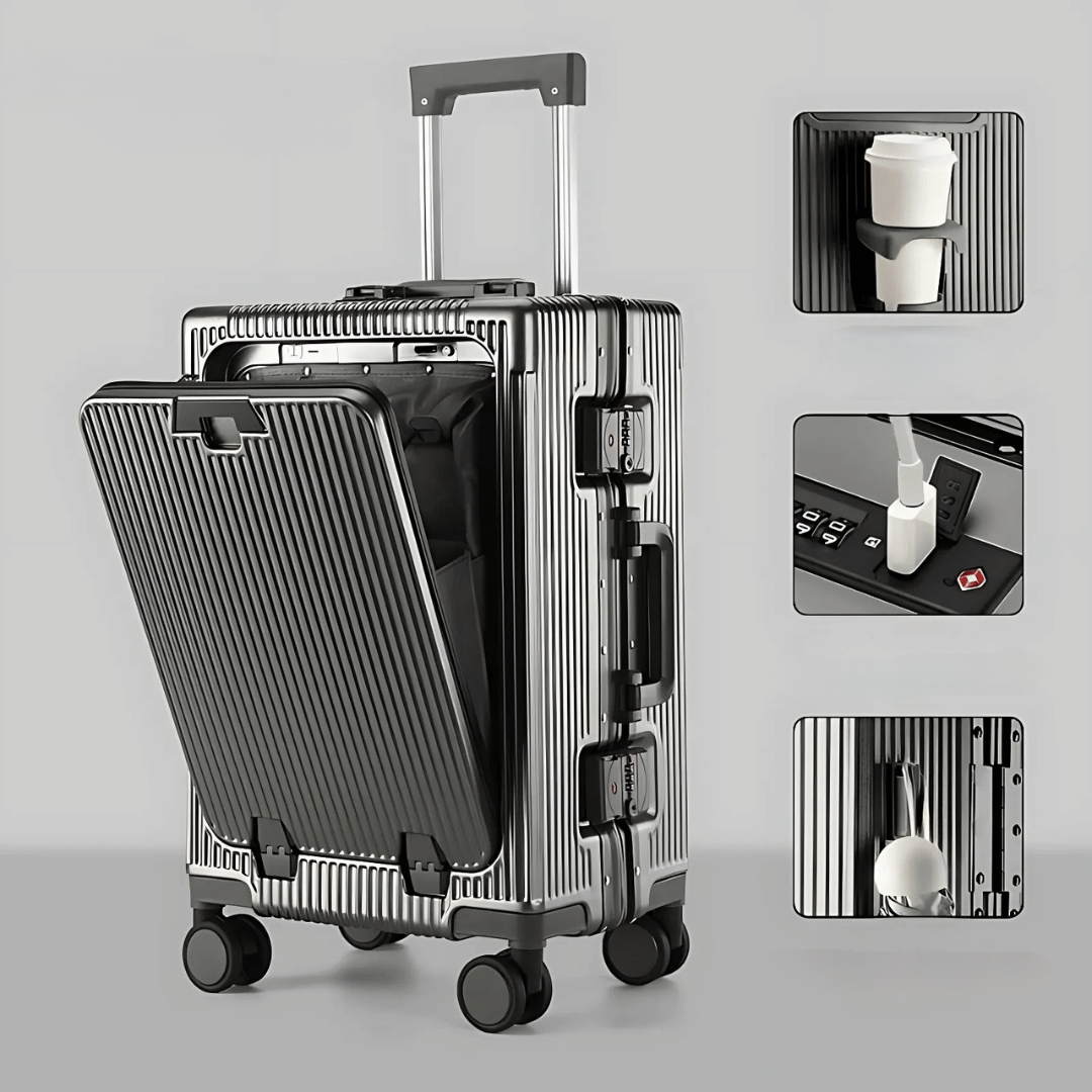Hard Shell Carry-On Suitcase with Aluminium Frame – 20 Inch, 40L, Laptop Compartment & USB Ports