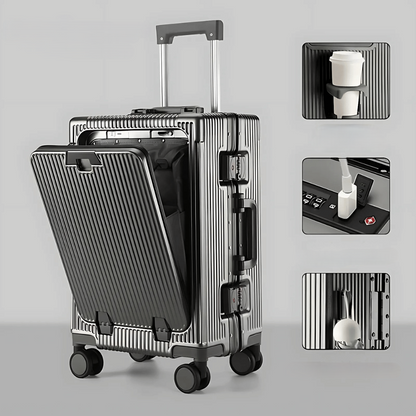 Hard Shell Carry-On Suitcase with Aluminium Frame – 20 Inch, 40L, Laptop Compartment & USB Ports