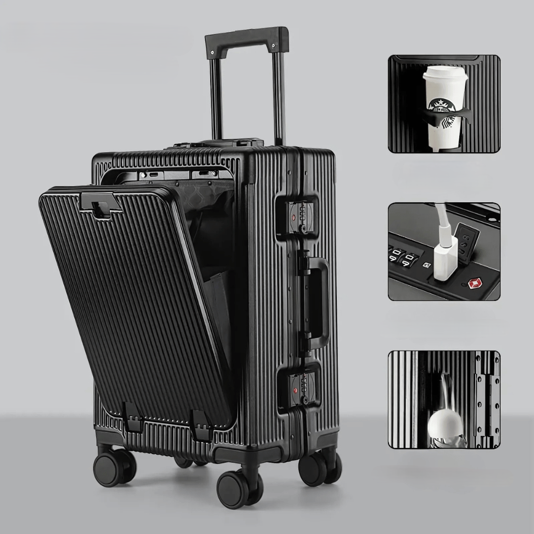 Hard Shell Carry-On Suitcase with Aluminium Frame – 20 Inch, 40L, Laptop Compartment & USB Ports