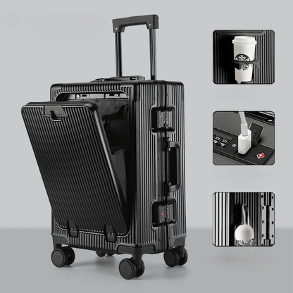 Hard Shell Carry-On Suitcase with Aluminium Frame – 20 Inch, 40L, Laptop Compartment & USB Ports