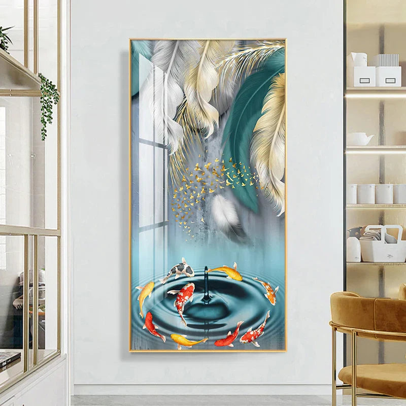 Abstract Golden Feather Deer Landscape Canvas Art for Elegant Home Decor