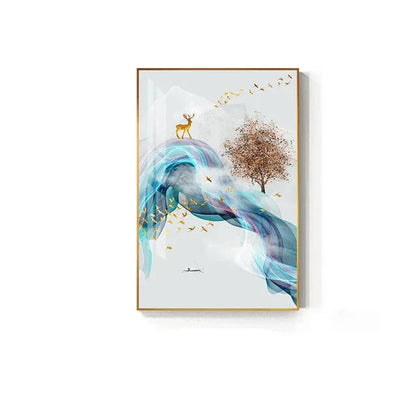 Abstract Golden Deer Landscape Canvas Art Prints for Home Decor