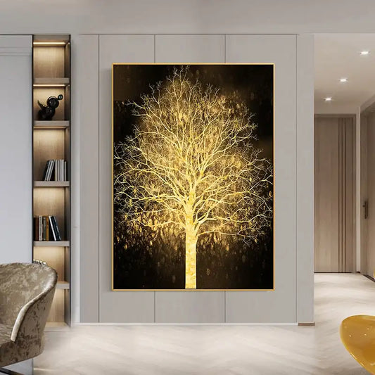Elegant Gold Tree Canvas Artwork for Modern Living Room and Office Decor