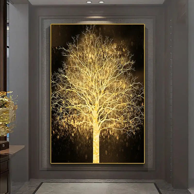 Elegant Gold Tree Canvas Artwork for Modern Living Room and Office Decor