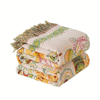 Vibrant Floral Reversible Cotton Throw Blanket