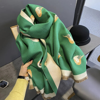 Charming Avian-Patterned Wrap for Cozy Comfort