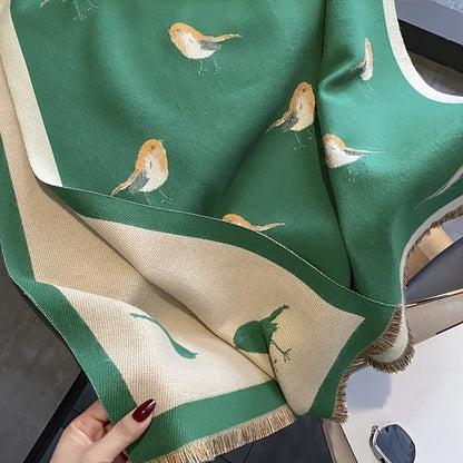 Charming Avian-Patterned Wrap for Cozy Comfort