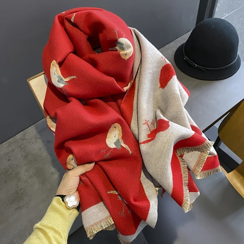 Charming Avian-Patterned Wrap for Cozy Comfort