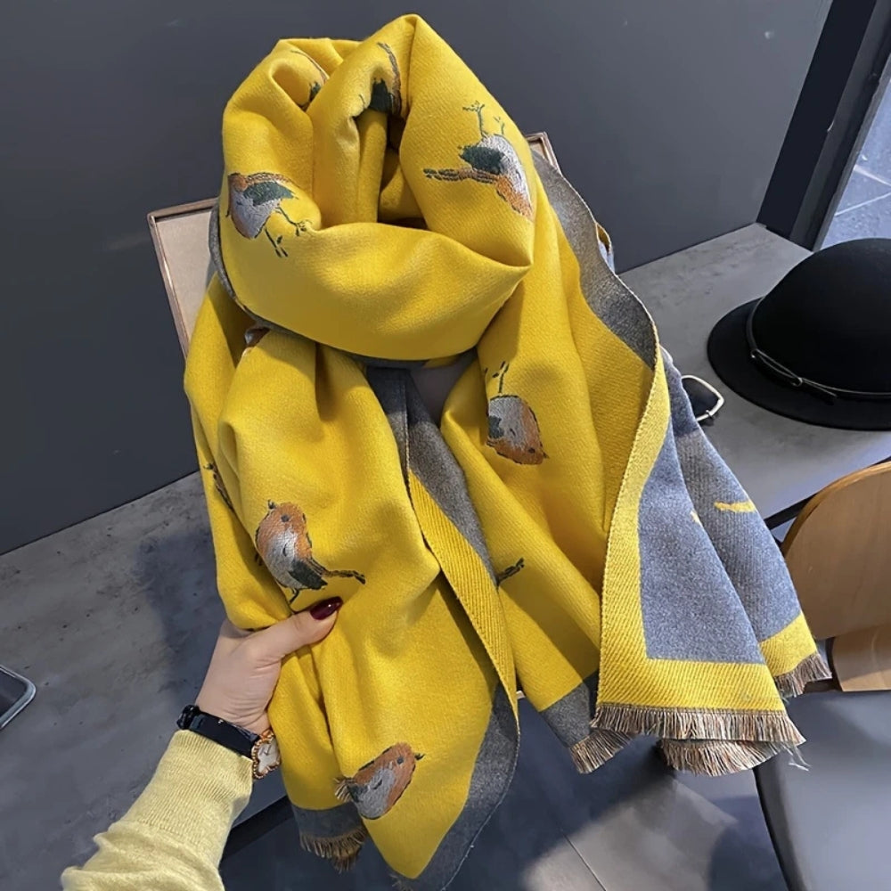 Charming Avian-Patterned Wrap for Cozy Comfort