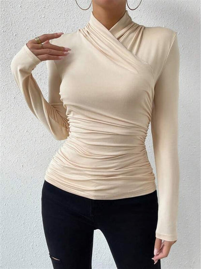 Draped Crossover Top in Stylish Long Sleeve Design for Effortless Elegance