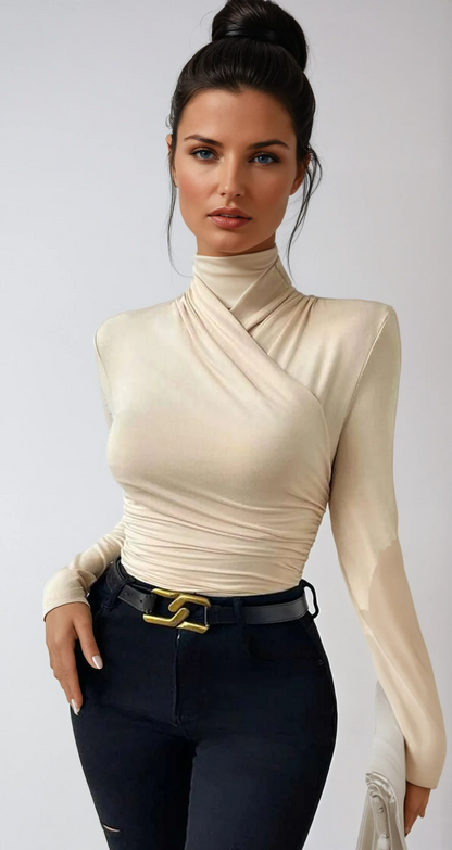 Draped Crossover Top in Stylish Long Sleeve Design for Effortless Elegance