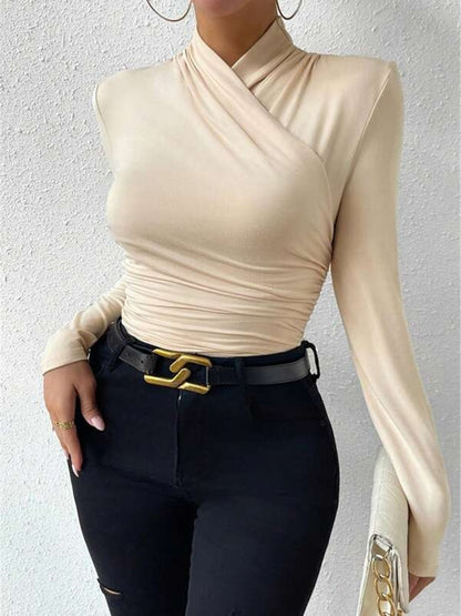 Draped Crossover Top in Stylish Long Sleeve Design for Effortless Elegance