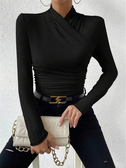 Draped Crossover Top in Stylish Long Sleeve Design for Effortless Elegance