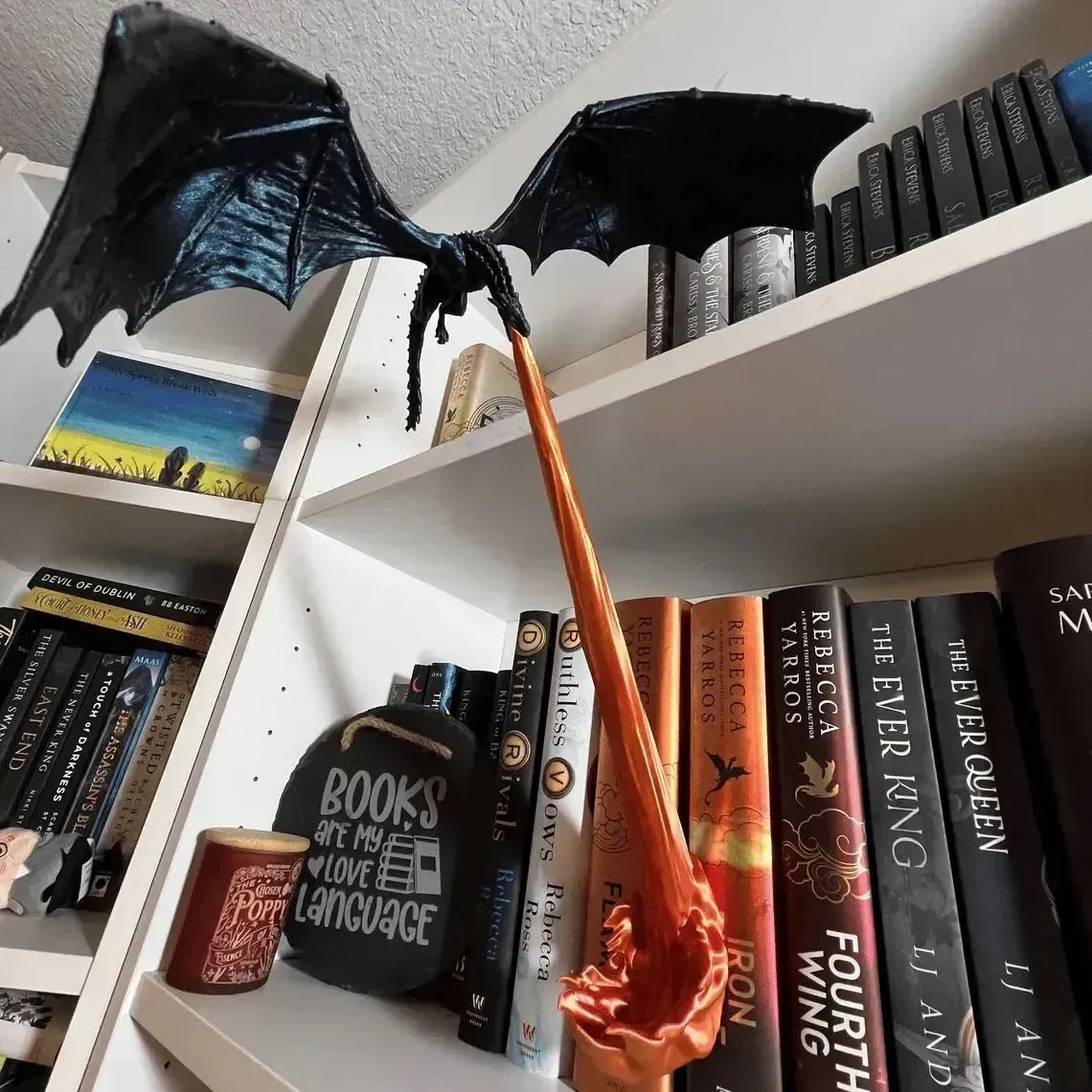 Mystic Dragon Fire Shelf Art – Enchanting Book Decor