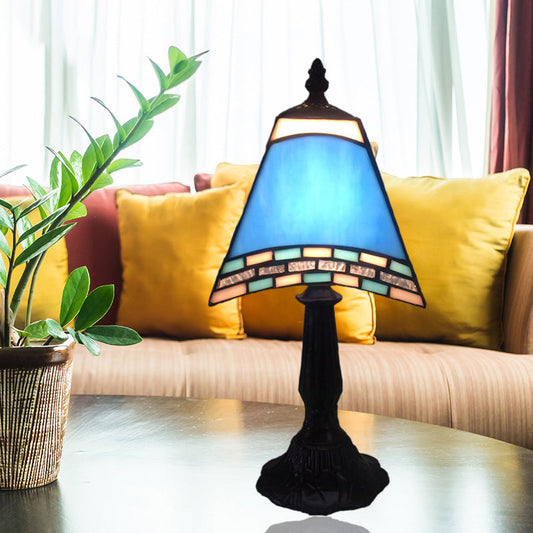 1-Light Trapezoidal Bedside Lamp in Sea-side Blue Glass for Home Decor