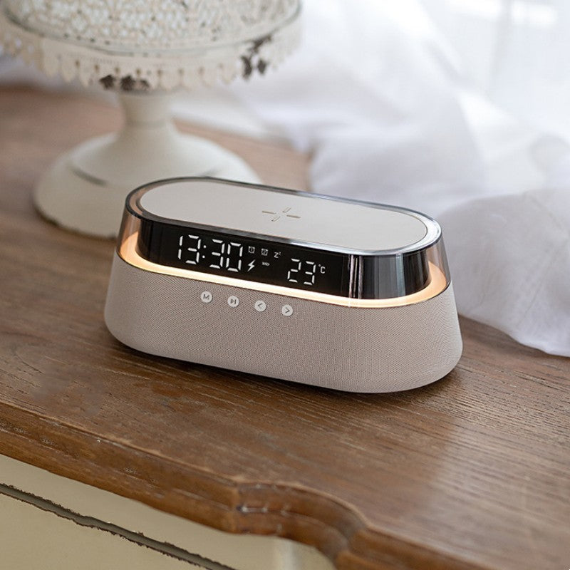 Retro Bluetooth Speaker and Alarm Clock with Wireless Charging Night Light