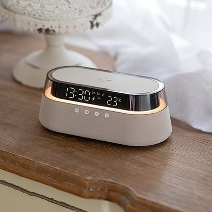 Retro Bluetooth Speaker and Alarm Clock with Wireless Charging Night Light