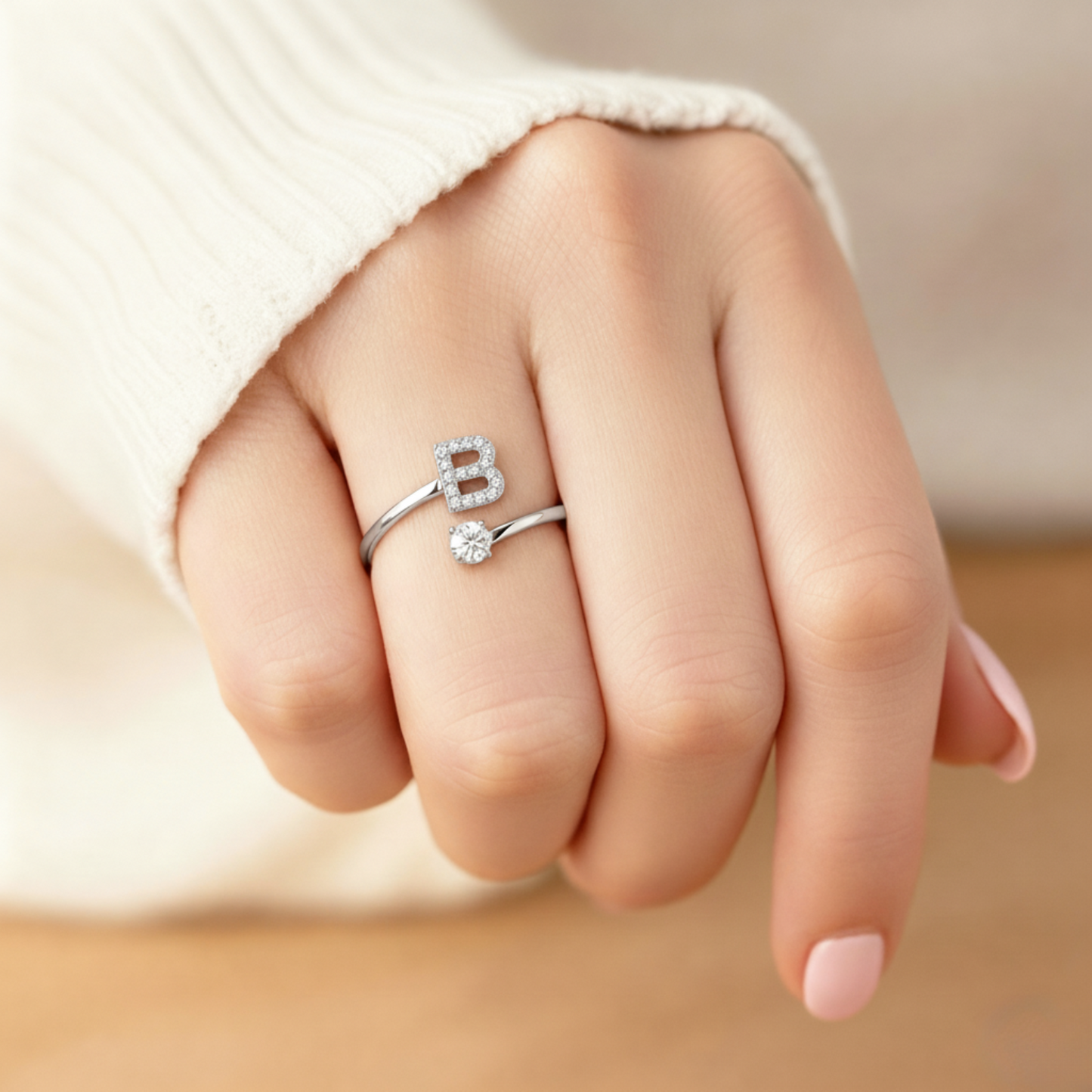 Adjustable Initial Ring Classic with Gift Box and Message Card