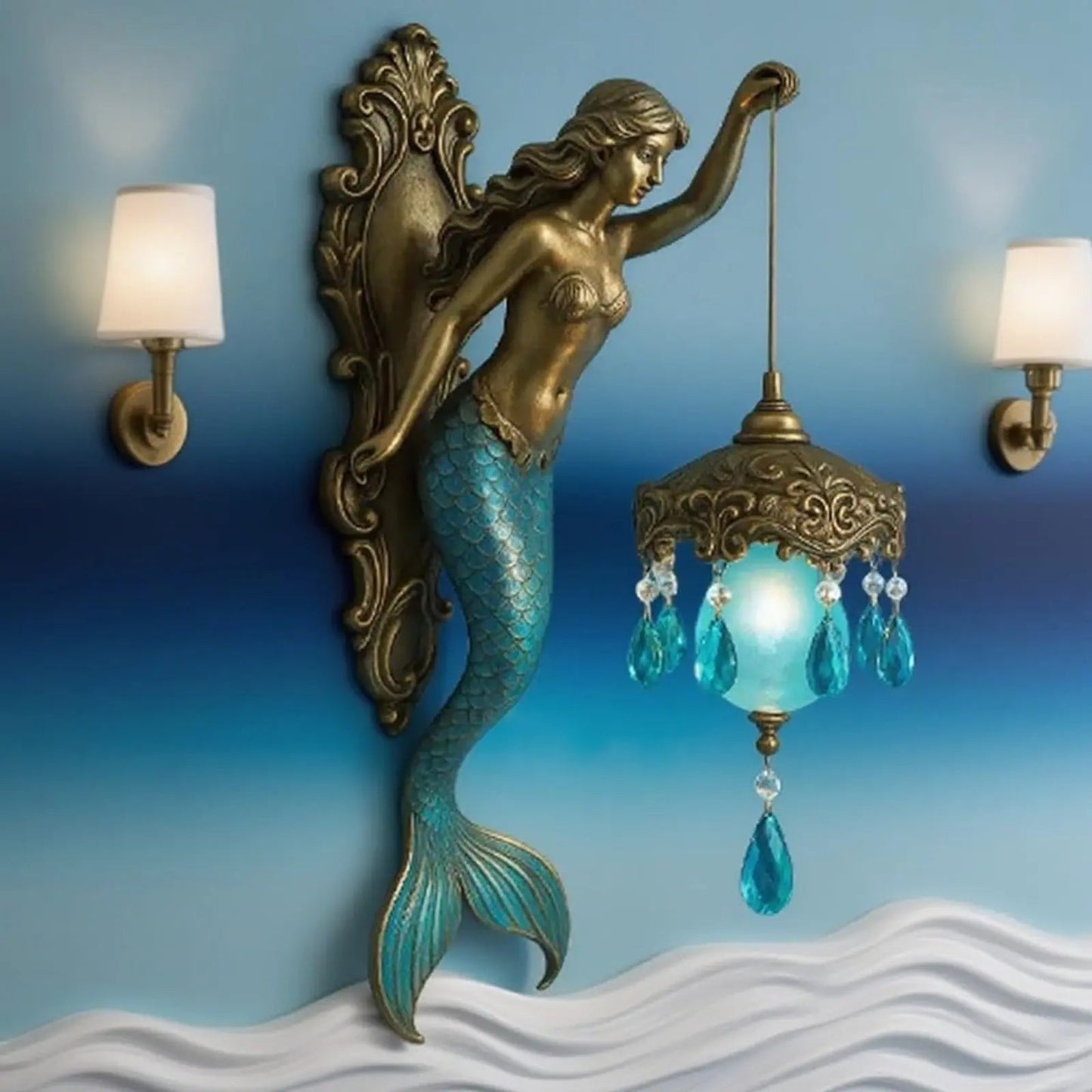 Baroque Mermaid Wall Lamp – Artistic Maritime Lighting for Elegant Spaces