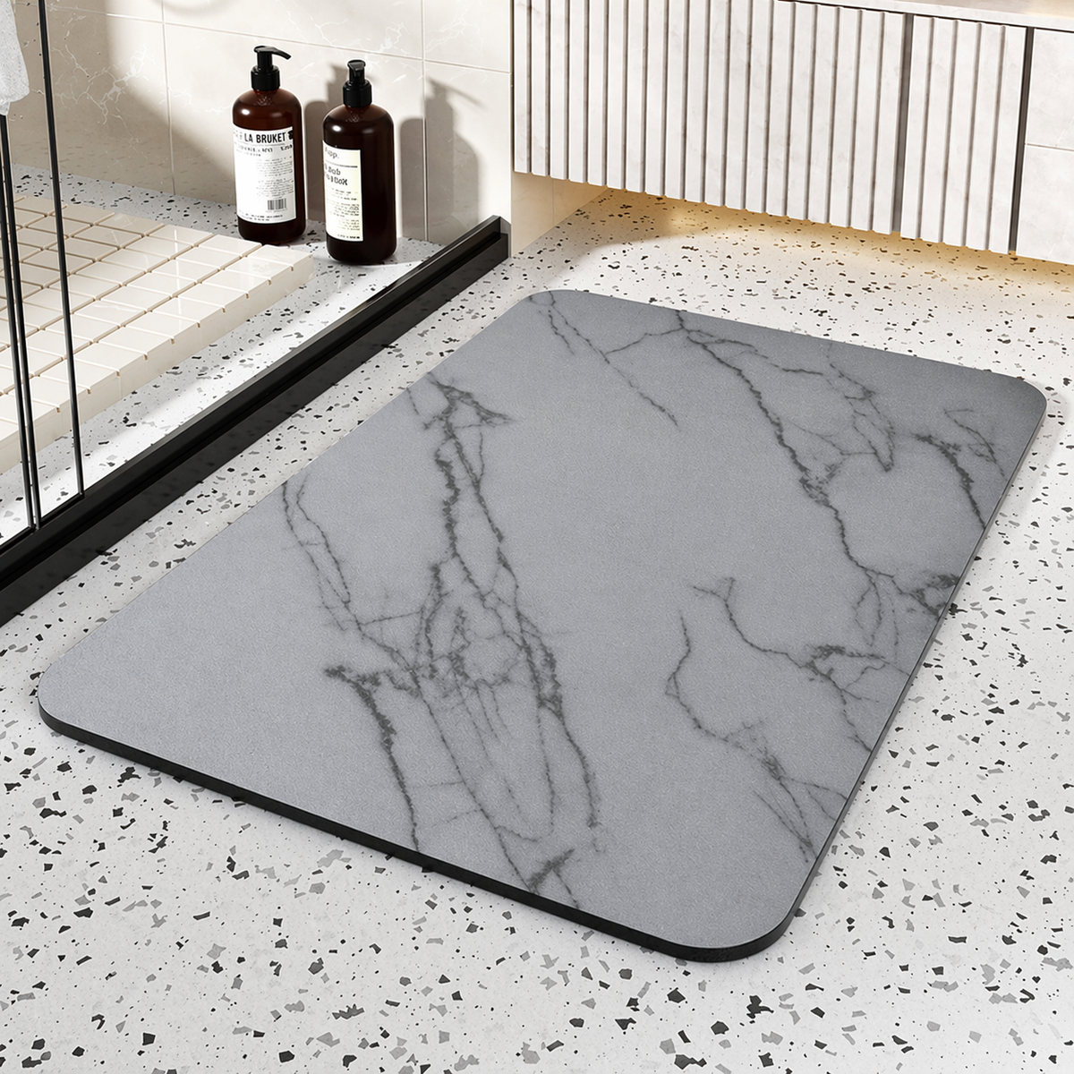 Rapid-Dry Luxe Marble Design Bath Mat