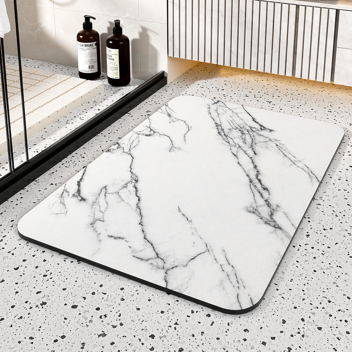 Rapid-Dry Luxe Marble Design Bath Mat