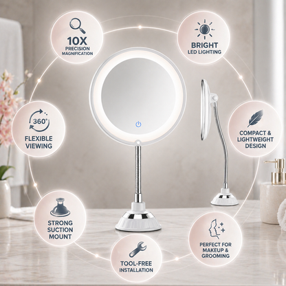 Versatile LED Vanity Mirror with Adjustable Suction Mount