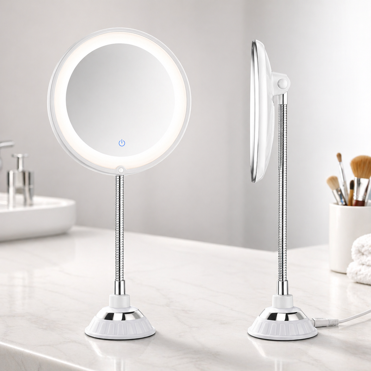 Versatile LED Vanity Mirror with Adjustable Suction Mount