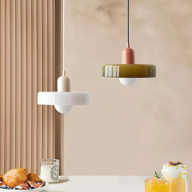 Vintage Hanging Lamp – Stained Glass Pendant Light in Bauhaus Style