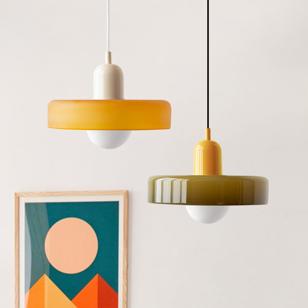 Vintage Hanging Lamp – Stained Glass Pendant Light in Bauhaus Style
