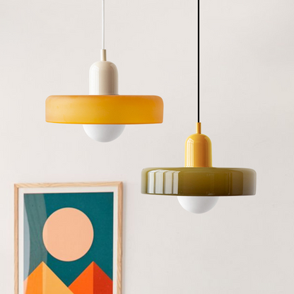 Vintage Hanging Lamp – Stained Glass Pendant Light in Bauhaus Style