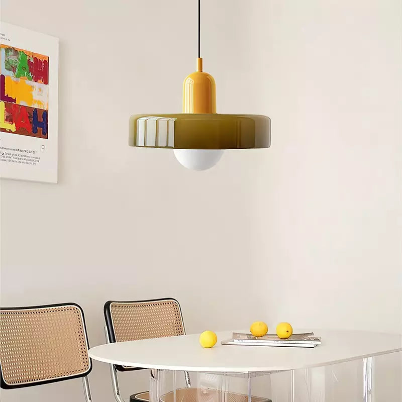 Vintage Hanging Lamp – Stained Glass Pendant Light in Bauhaus Style