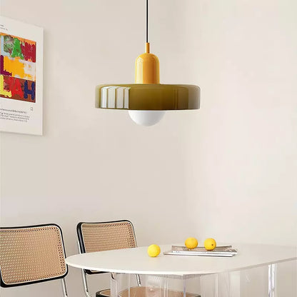 Vintage Hanging Lamp – Stained Glass Pendant Light in Bauhaus Style
