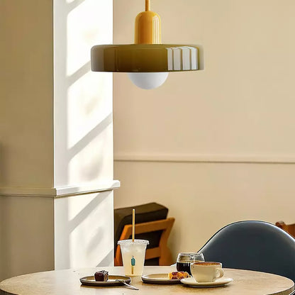 Vintage Hanging Lamp – Stained Glass Pendant Light in Bauhaus Style