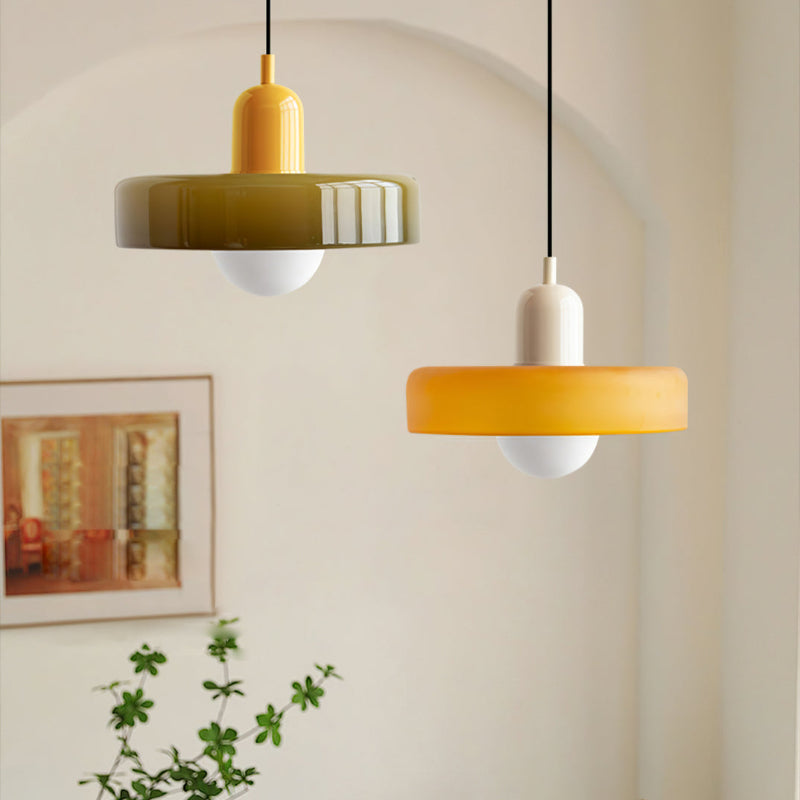 Vintage Hanging Lamp – Stained Glass Pendant Light in Bauhaus Style