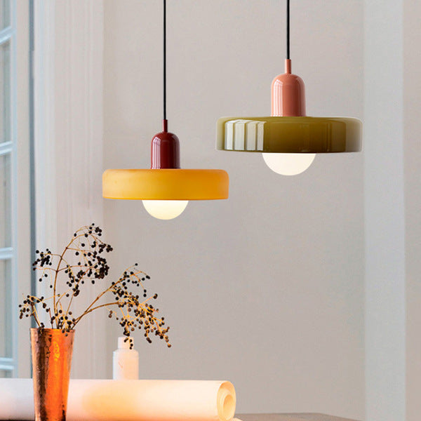 Vintage Hanging Lamp – Stained Glass Pendant Light in Bauhaus Style