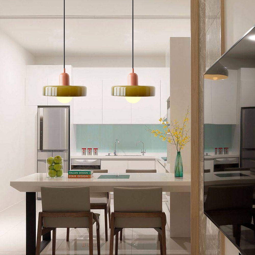 Vintage Hanging Lamp – Stained Glass Pendant Light in Bauhaus Style