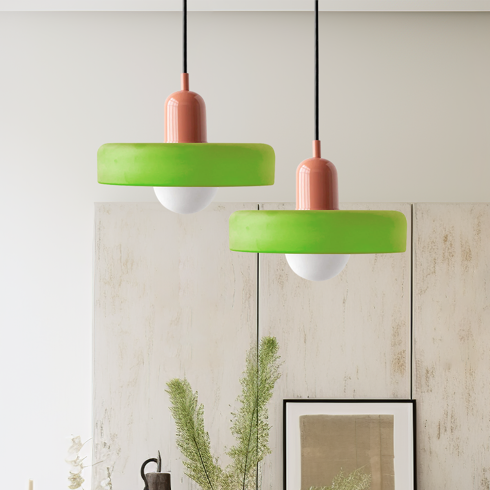 Vintage Hanging Lamp – Stained Glass Pendant Light in Bauhaus Style