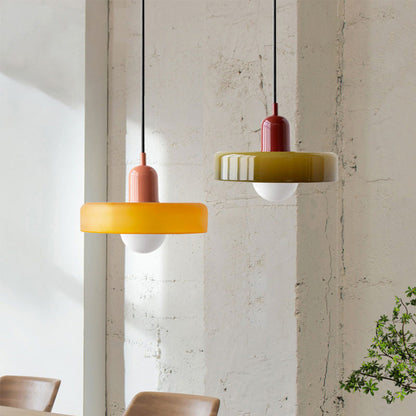 Vintage Hanging Lamp – Stained Glass Pendant Light in Bauhaus Style