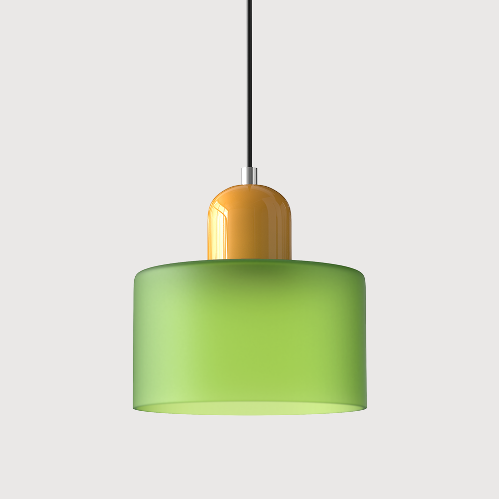 Adjustable Height Pendant Light with Colorful Glass Shade