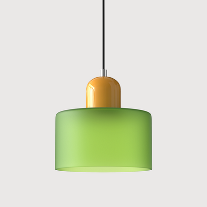 Adjustable Height Pendant Light with Colorful Glass Shade