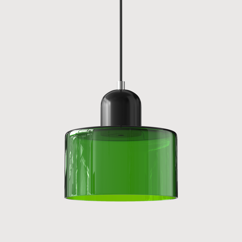 Adjustable Height Pendant Light with Colorful Glass Shade