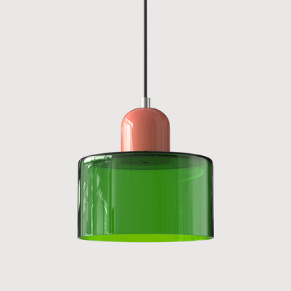 Adjustable Height Pendant Light with Colorful Glass Shade