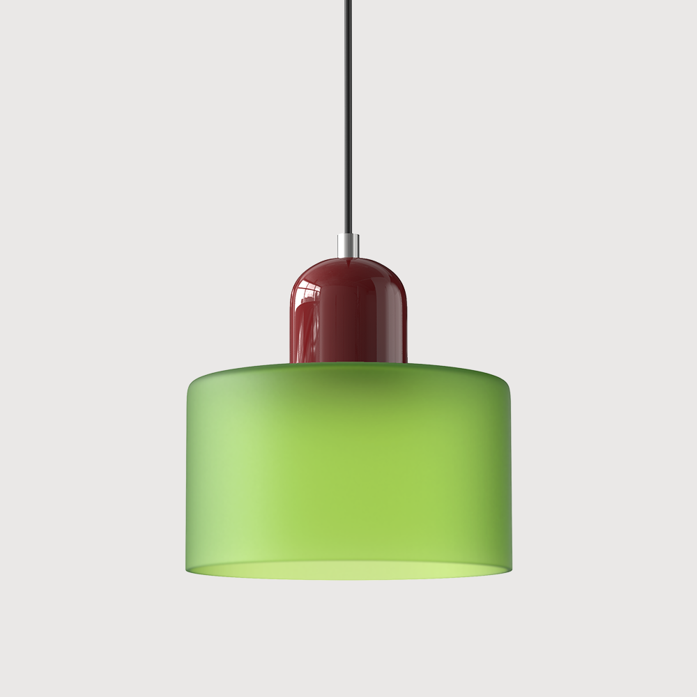 Adjustable Height Pendant Light with Colorful Glass Shade