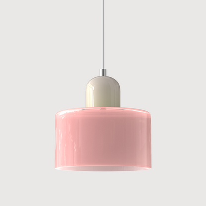 Adjustable Height Pendant Light with Colorful Glass Shade
