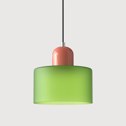 Adjustable Height Pendant Light with Colorful Glass Shade