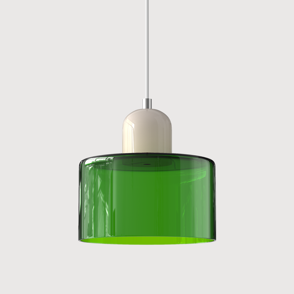 Adjustable Height Pendant Light with Colorful Glass Shade