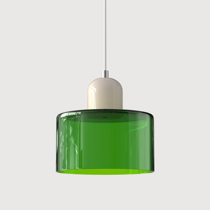 Adjustable Height Pendant Light with Colorful Glass Shade