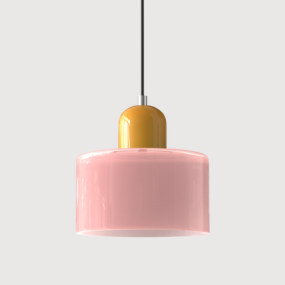 Adjustable Height Pendant Light with Colorful Glass Shade