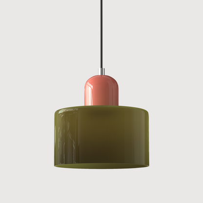 Adjustable Height Pendant Light with Colorful Glass Shade