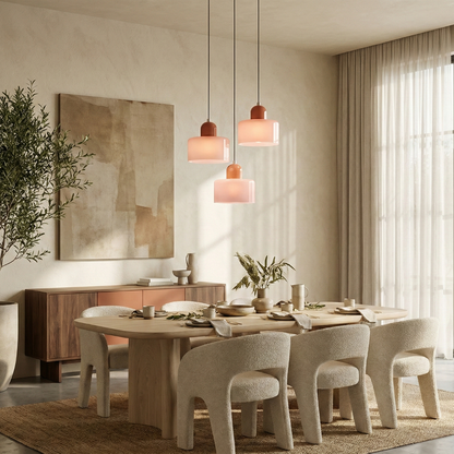 Adjustable Height Pendant Light with Colorful Glass Shade
